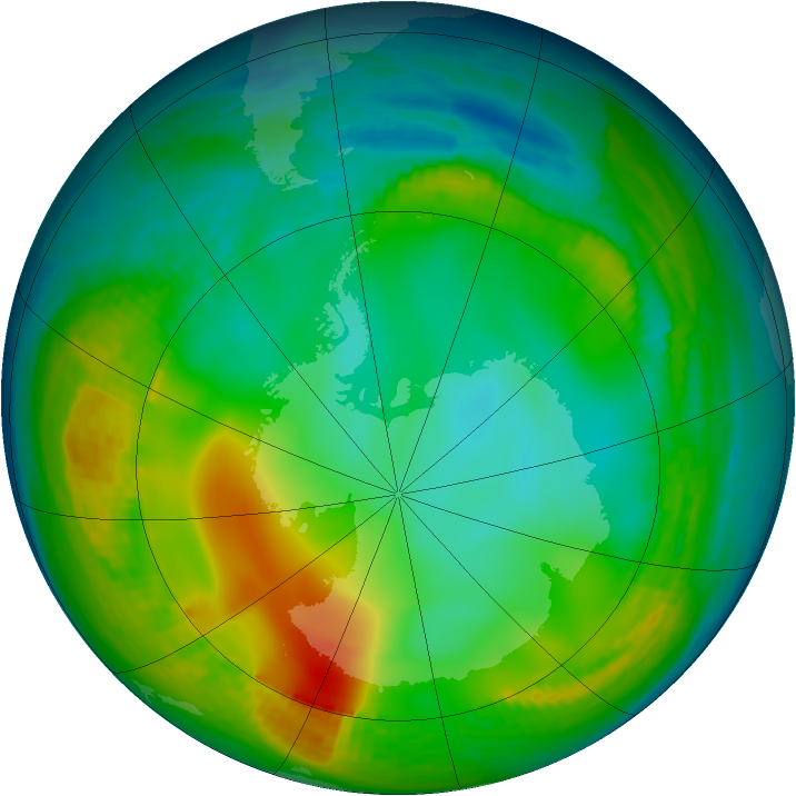 Antarctic ozone map for 09 June 1980